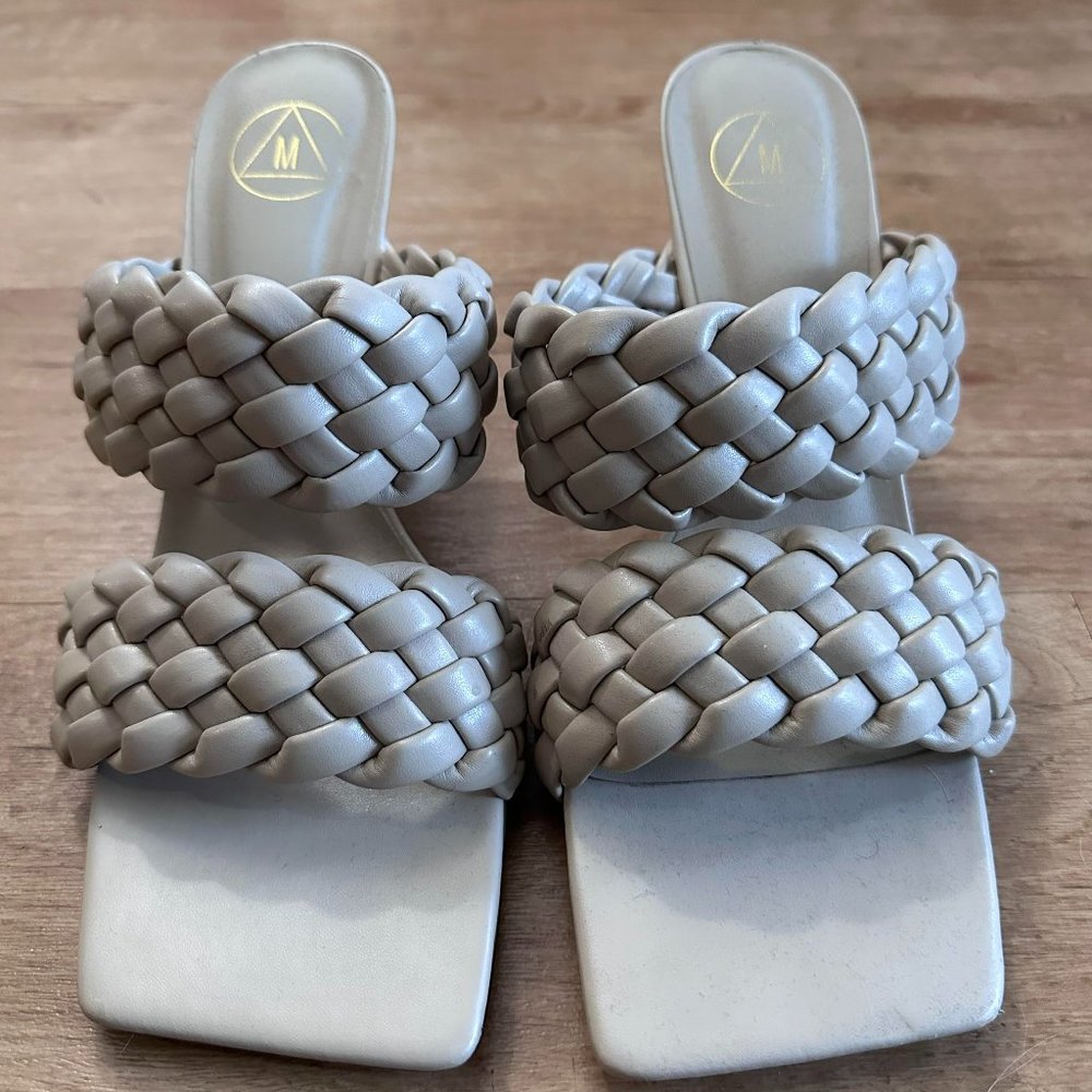 Sand Woven Strap Kitten Heels